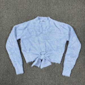 Windsor Pullover Long Sleeve Sweatshirt Fluffy Front Tie Crop Womens Size Small